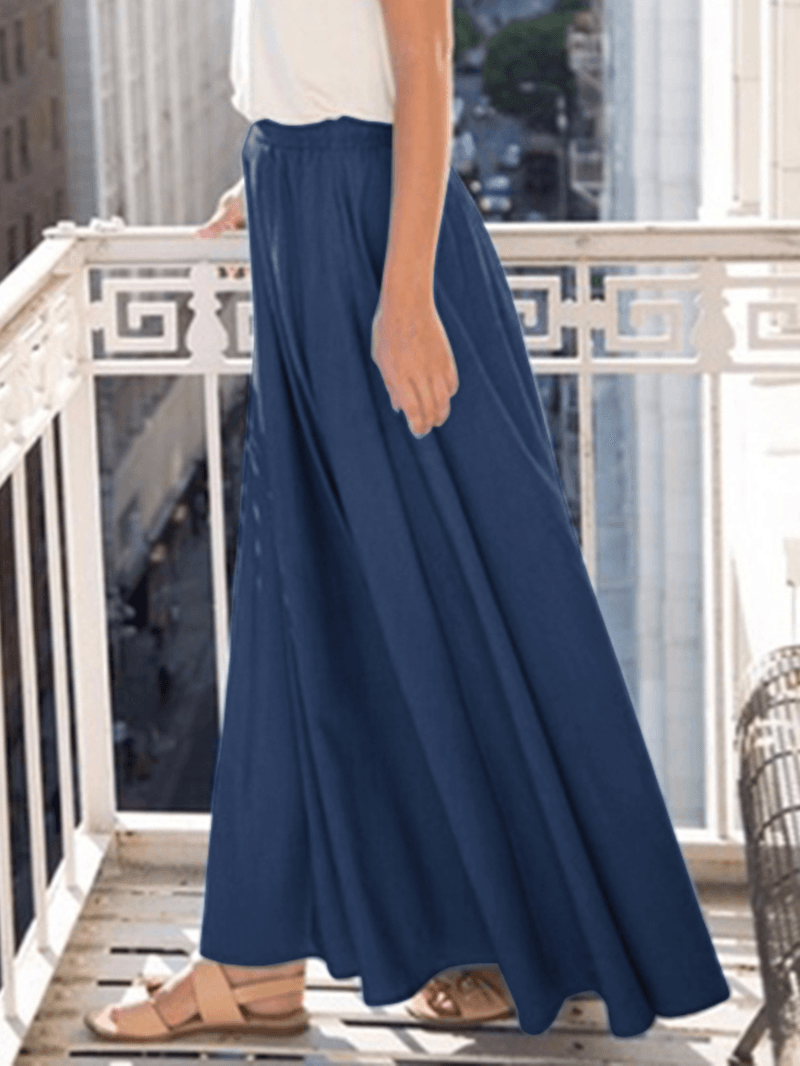 Women Pure Color Elastic Waist Simple Swing Skirts with Pocket - Skirts - DYAVOR®
