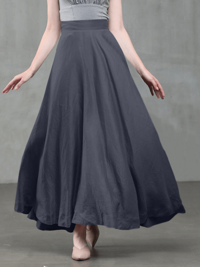 Women Solid Color Back Zip Pleated Casual Swing Skirts with Pocket - Skirts - DYAVOR®