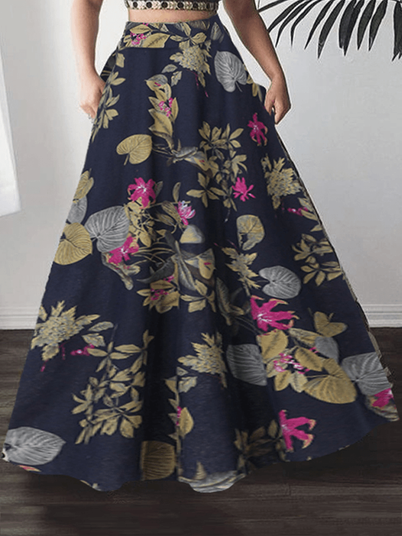 Women 100% Cotton Plant Floral Print High Waist Bohemia Maxi Skirts - Skirts - DYAVOR®