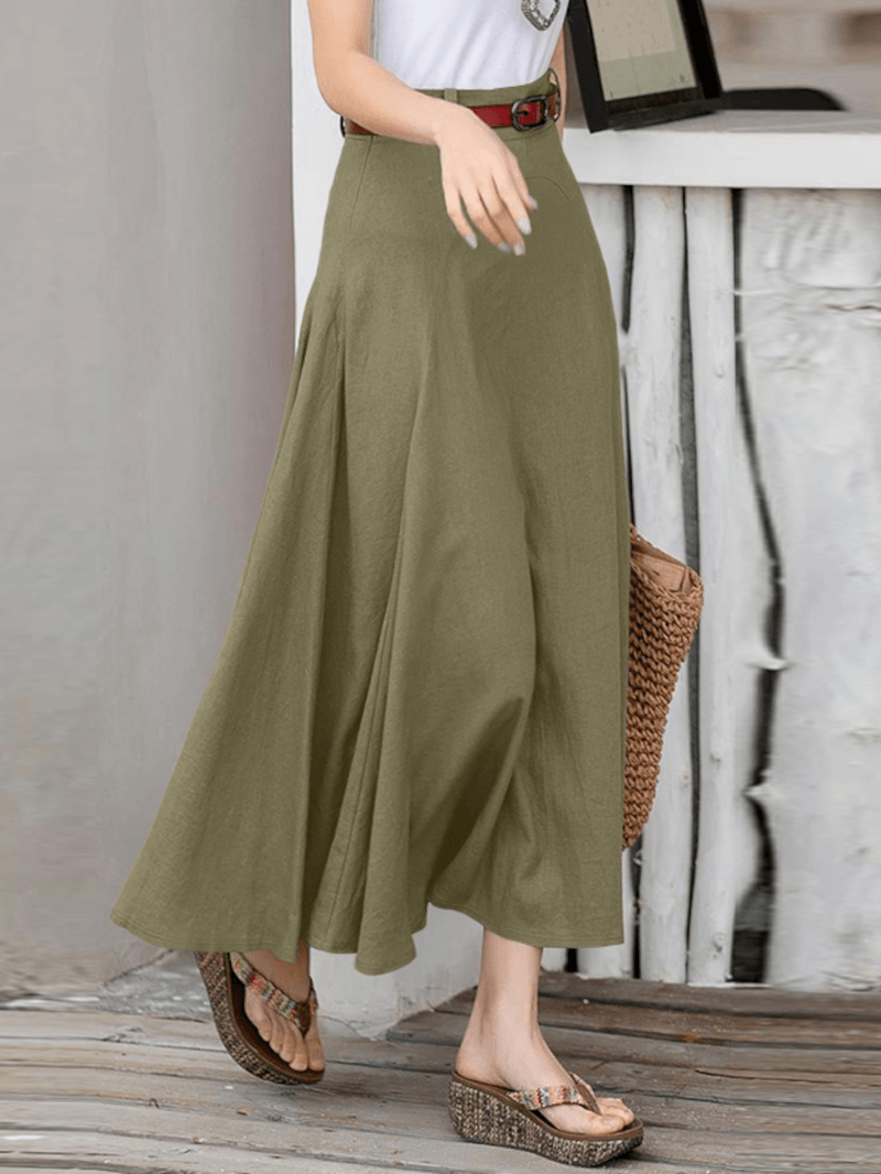 100% Cotton Solid Side Zipper Spliced Casual Loose Skirt for Women - Perfect for All Seasons - Skirts - DYAVOR®
