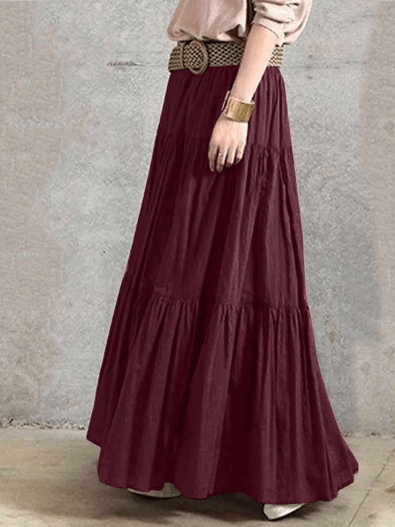 Solid Color Big Swing Elastic Waist Pleated Casual Long Skirt for Women - Skirts - DYAVOR®