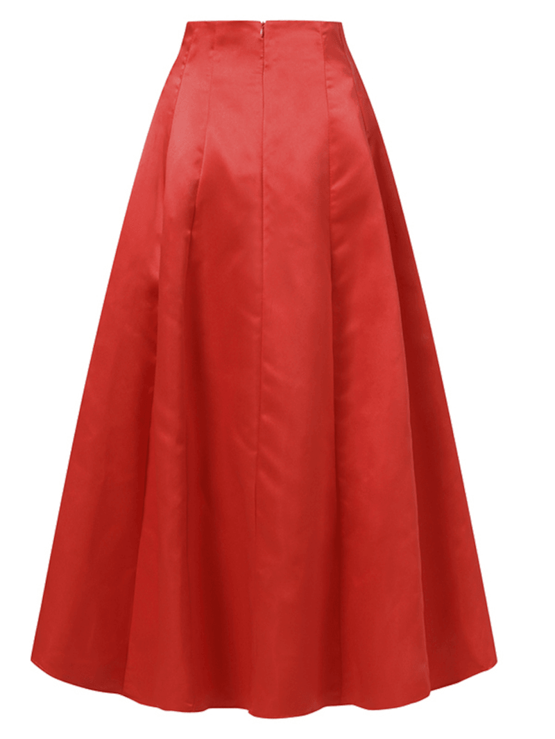 Women's Party Waist-Cinched Solid Pleats A-Line Skirt with Side Pockets and Back Zipper - - DYAVOR®