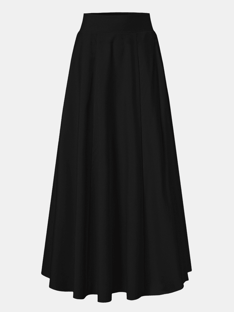Women Solid Color A-Line Elastic Waist Casual Swing Skirts with Pocket - Skirts - DYAVOR®