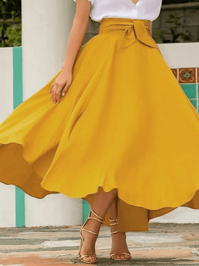 Solid Color High Waist Belted Side Zipper Irregular Hem Casual Skirts - Skirts - DYAVOR®