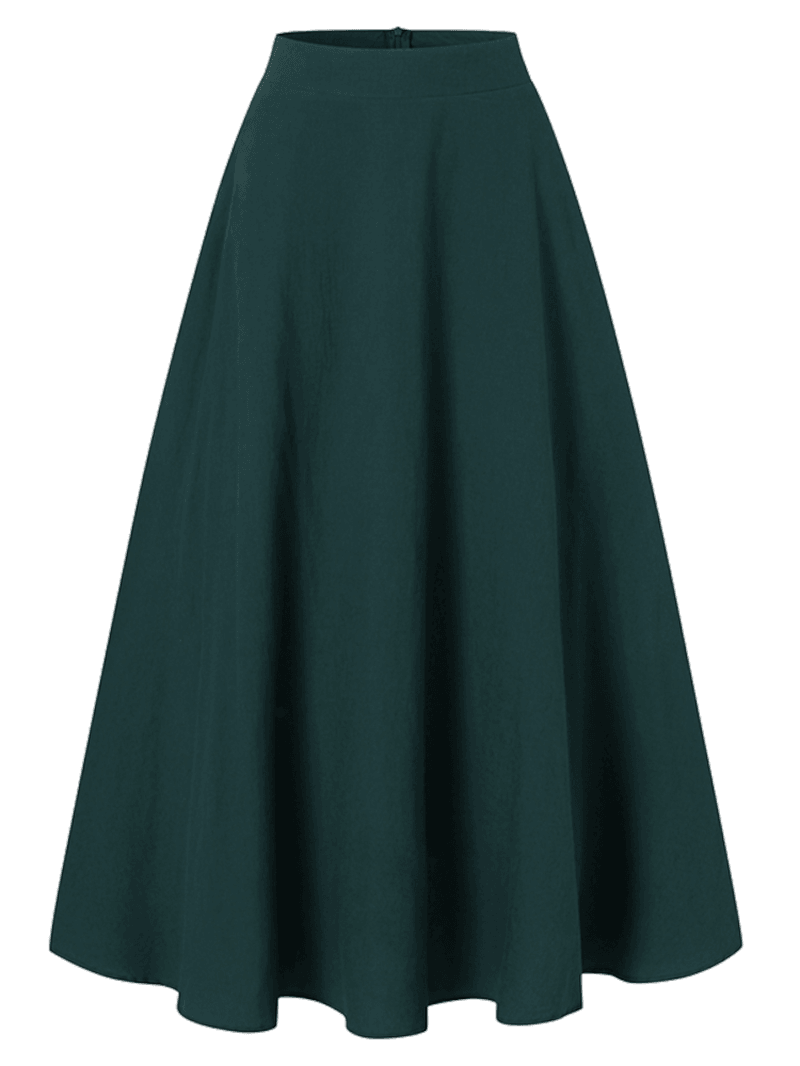 Women Solid Color Back Zip Pleated Casual Swing Skirts with Pocket - Skirts - DYAVOR®