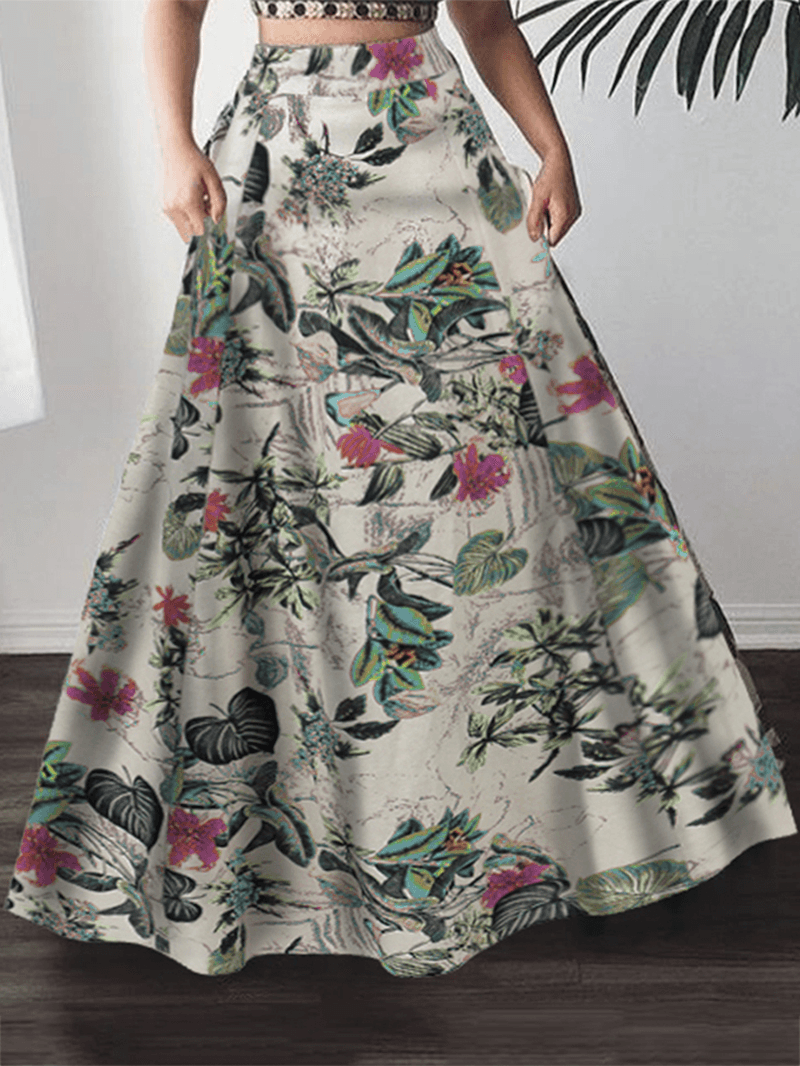 Women 100% Cotton Plant Floral Print High Waist Bohemia Maxi Skirts - Skirts - DYAVOR®