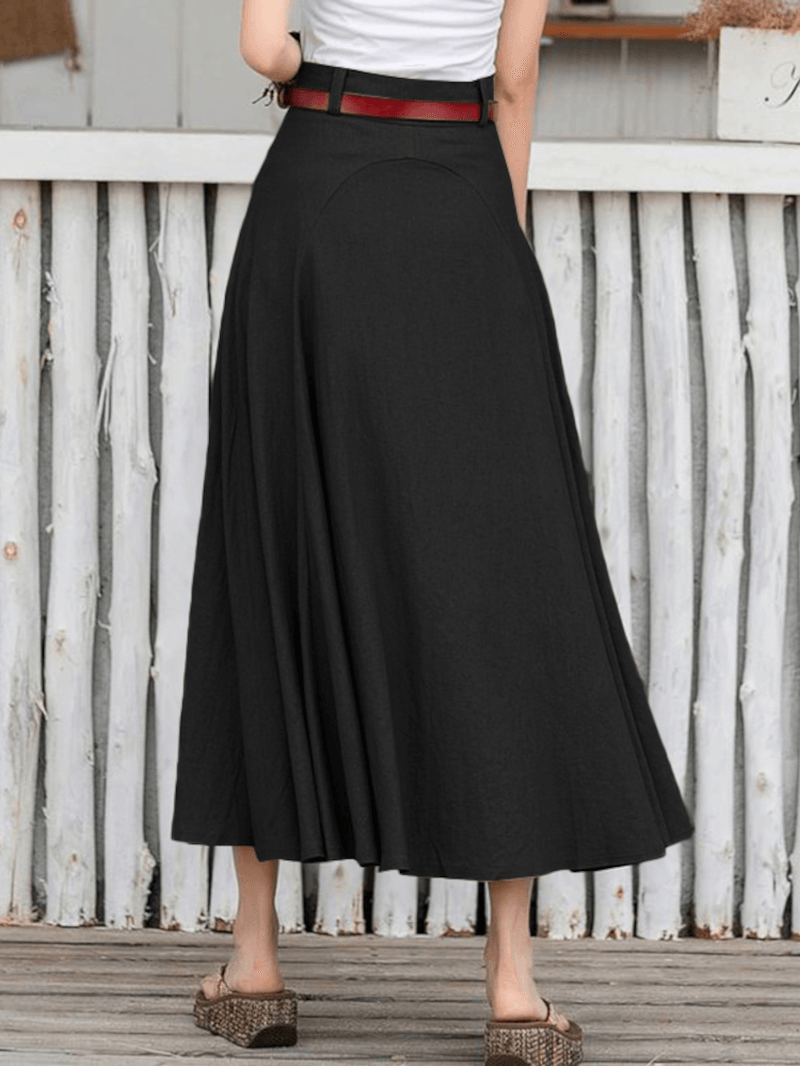 100% Cotton Solid Side Zipper Spliced Casual Loose Skirt for Women - Perfect for All Seasons - Skirts - DYAVOR®