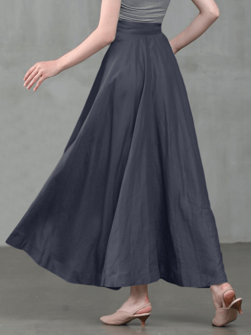 Women Solid Color Back Zip Pleated Casual Swing Skirts with Pocket - Skirts - DYAVOR®