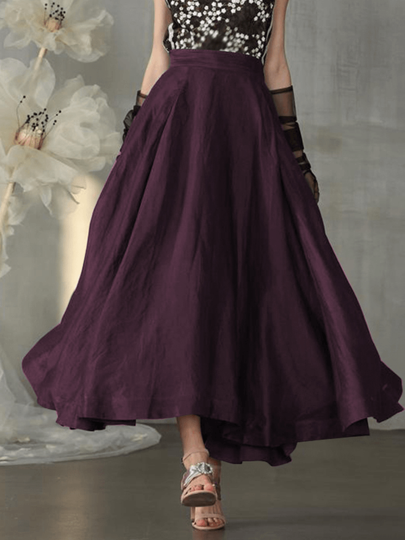 Vintage Solid High Elastic Waist Side Pocket Big Swing Pleated Skirts - Skirts - DYAVOR®