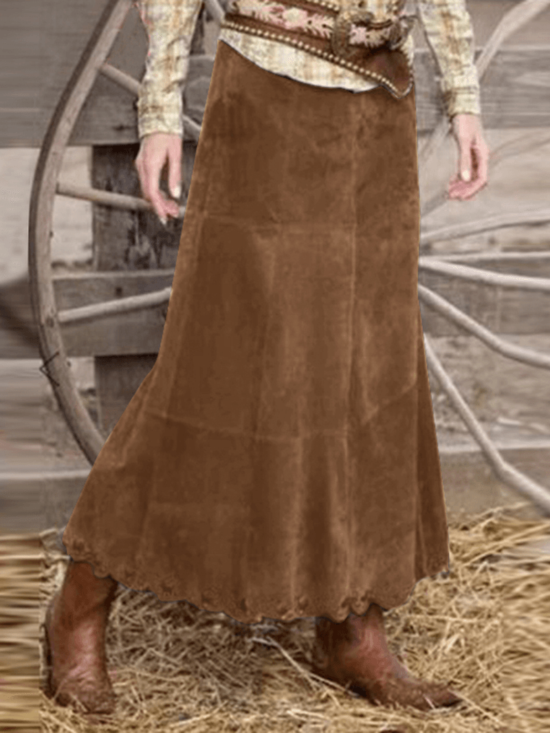 Women Corduroy Solid Color Frill Hem Back Zipper Casual Skirts - Skirts - DYAVOR®