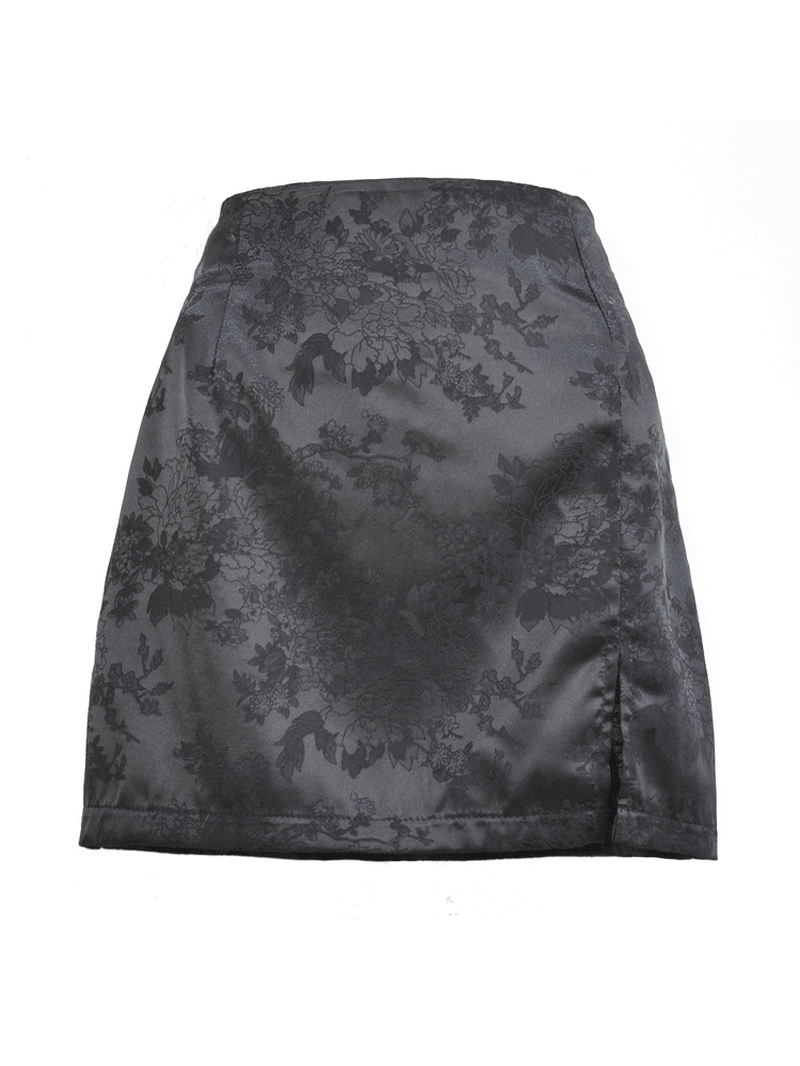 Split Jacquard Satin High Waist Zipper Skirts for Women - Skirts - DYAVOR®
