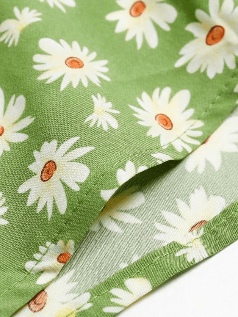 Small Daisies Print High Waist Ruffle Pleated Holiday A-Line Skirts - Skirts - DYAVOR®