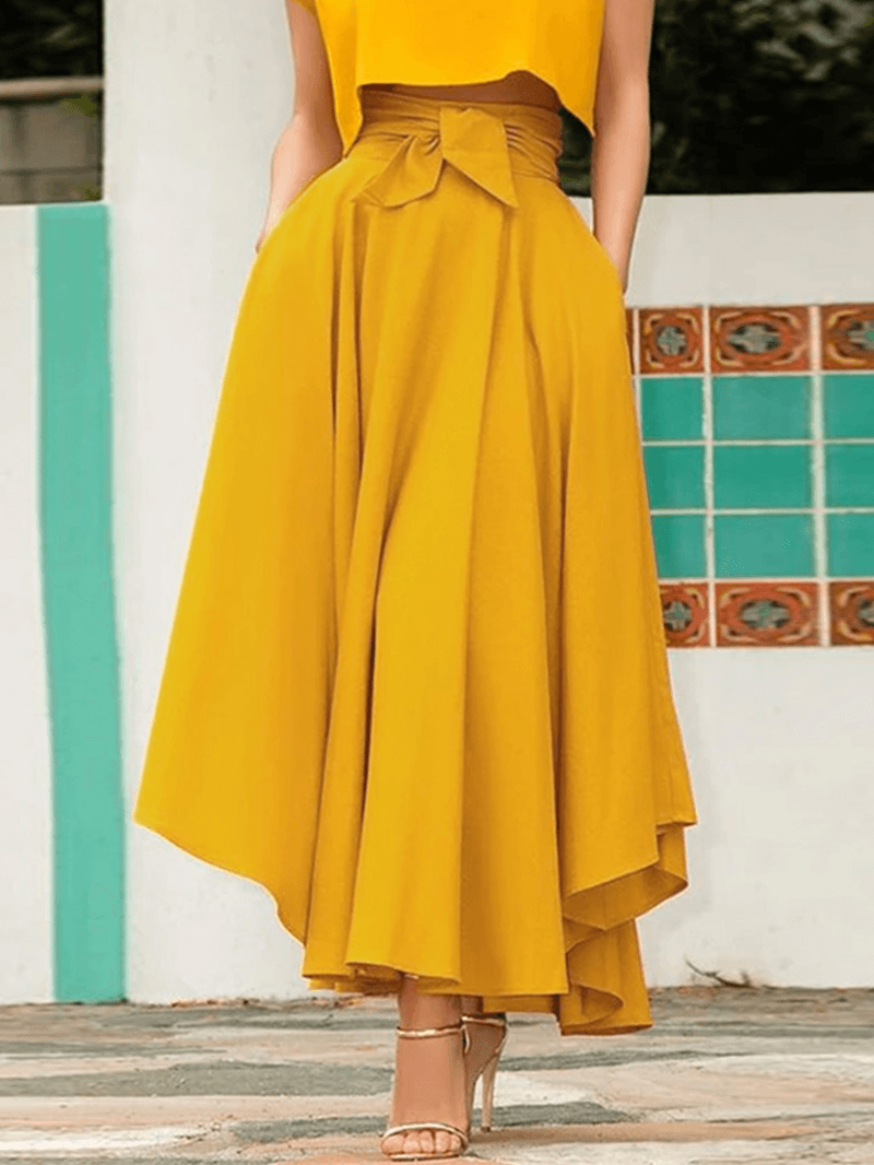 Solid Color High Waist Belted Side Zipper Irregular Hem Casual Skirts - Skirts - DYAVOR®
