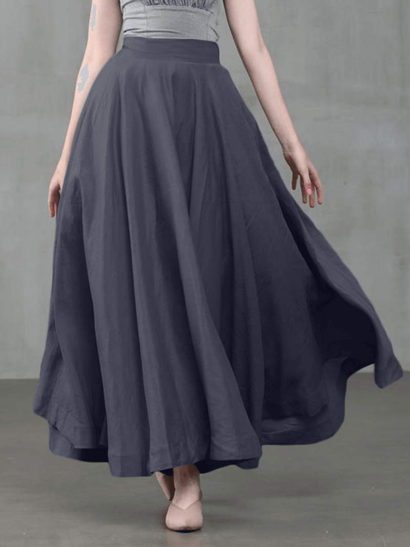 Women Solid Color Back Zip Pleated Casual Swing Skirts with Pocket - Skirts - DYAVOR®