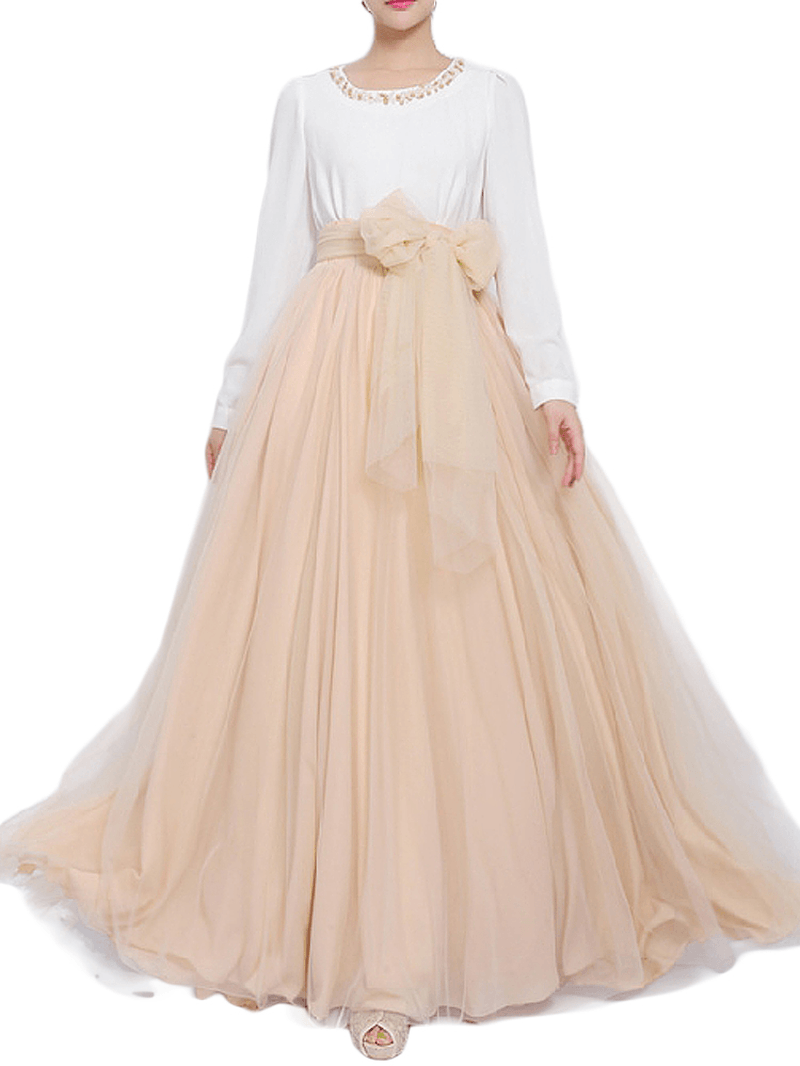 Solid Color Mesh Tulle Pleated Maxi Skirt - Skirts - DYAVOR®