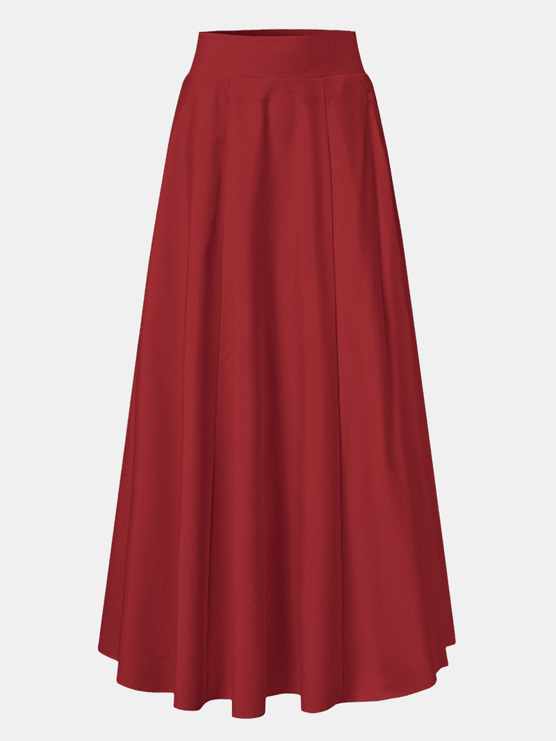 Women Solid Color A-Line Elastic Waist Casual Swing Skirts with Pocket - Skirts - DYAVOR®