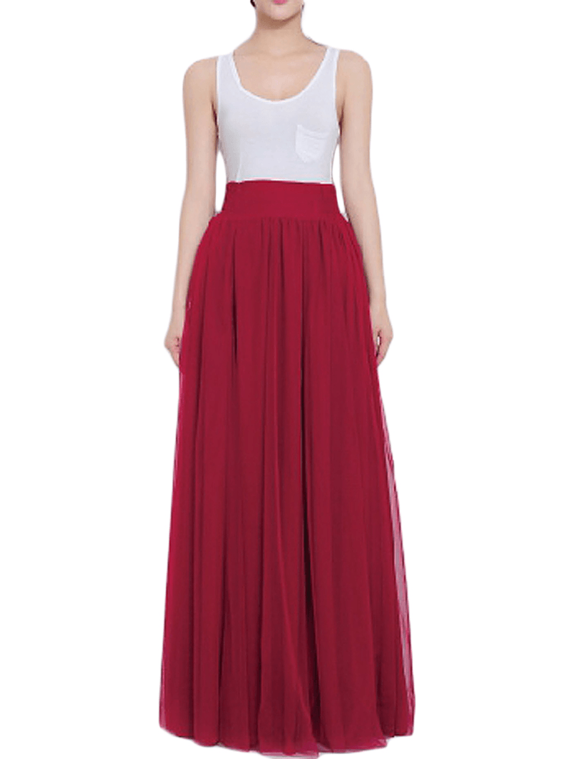 Solid Color Mesh Tulle Pleated Maxi Skirt - Skirts - DYAVOR®