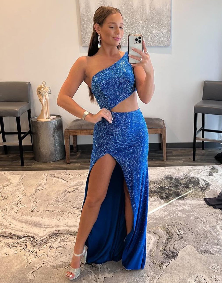 Toni | One Shoulder Royal Blue Prom Dress with Split - Prom Dress - DYAVOR®