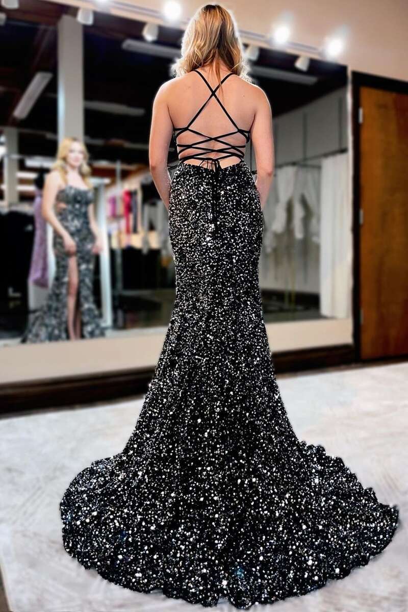 Sequin Lace-Up Back Mermaid Long Prom Gown with Slit. - Prom Dress - DYAVOR®