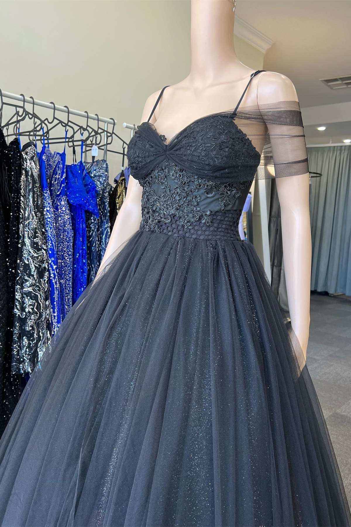 Princess Black Tulle Cold-Shoulder Long Prom Gown - Prom Dress - DYAVOR®