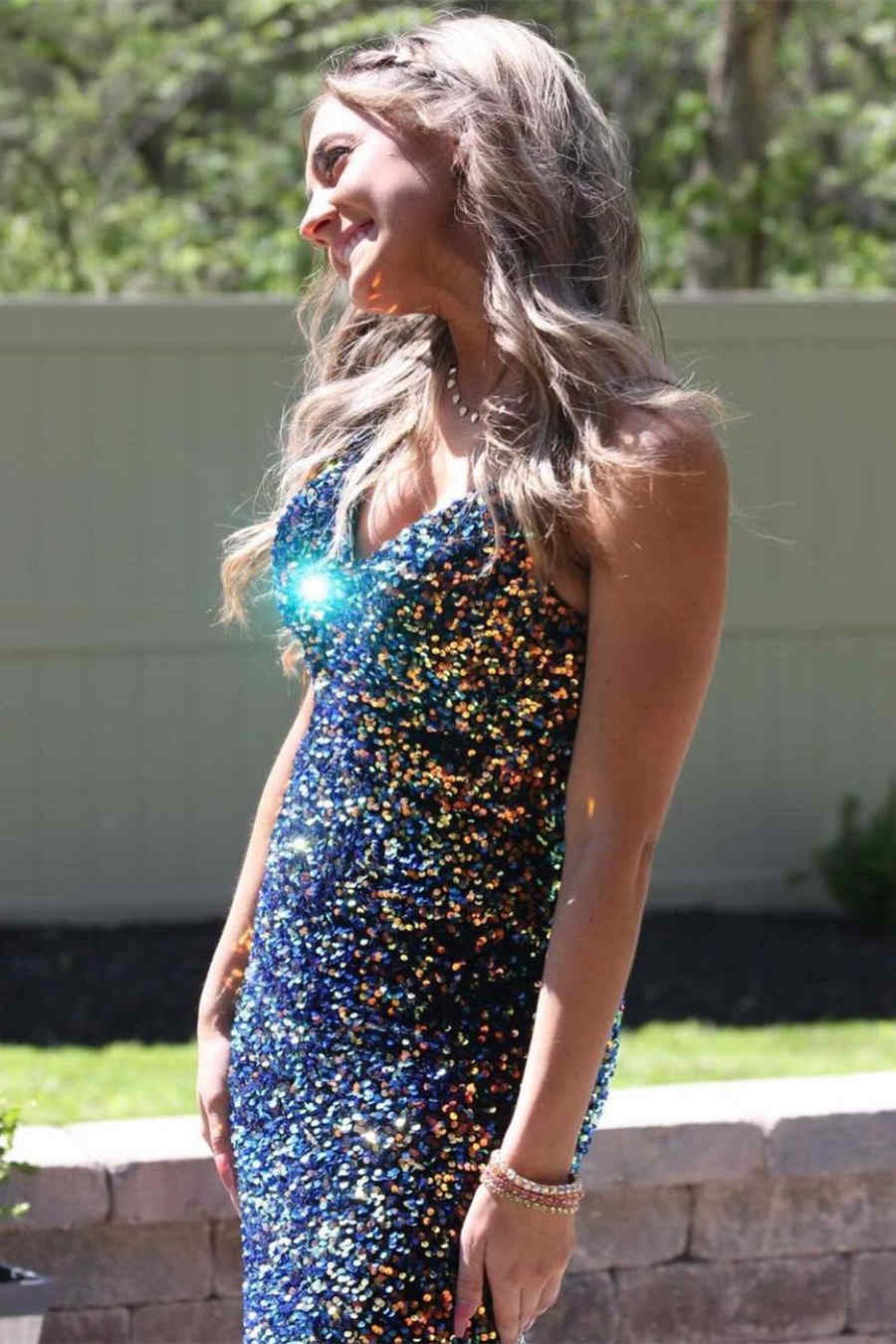 Glitter Navy Blue Sequined Mermaid Prom Dress - prom dress - DYAVOR®