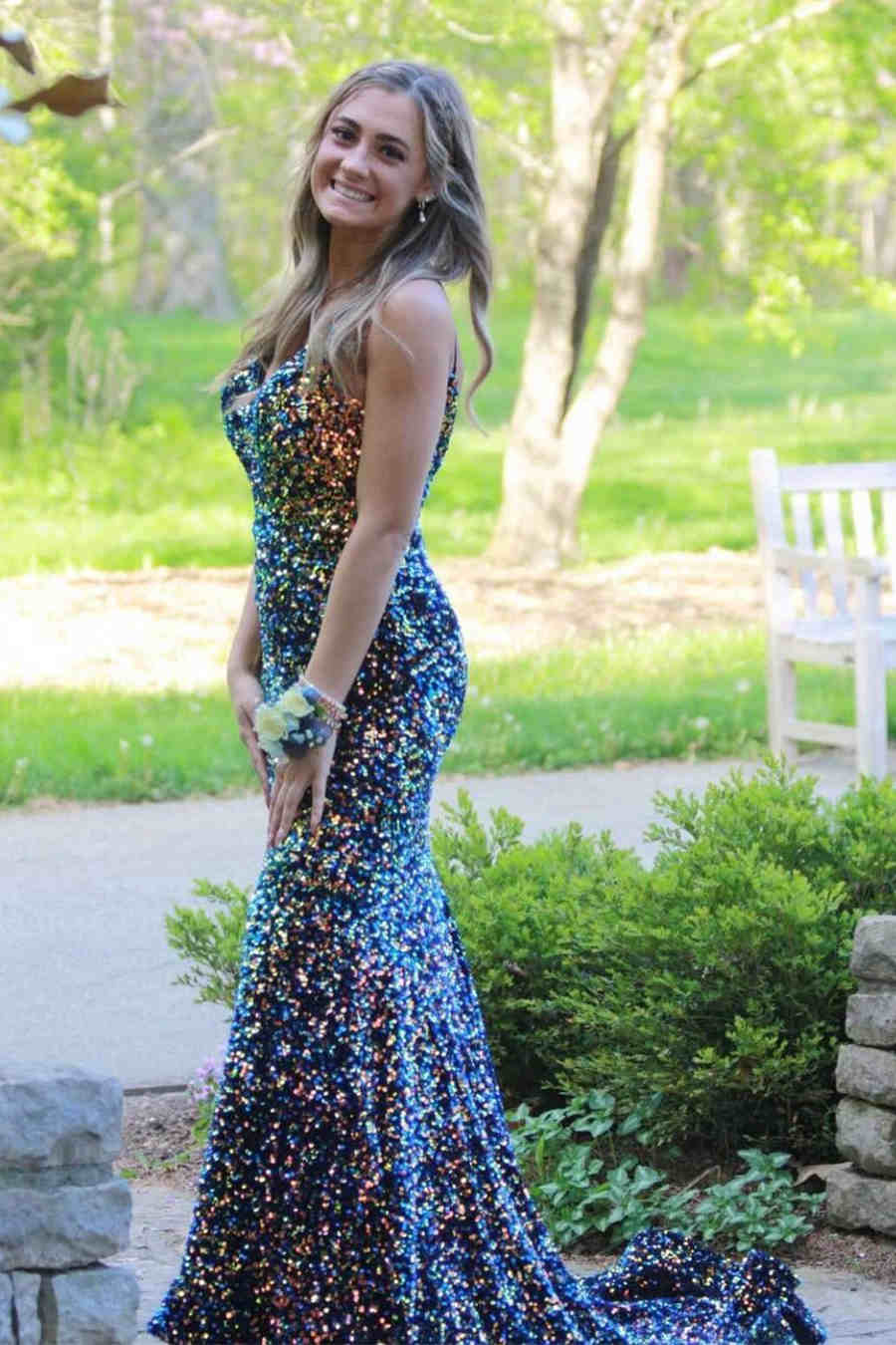 Glitter Navy Blue Sequined Mermaid Prom Dress - prom dress - DYAVOR®