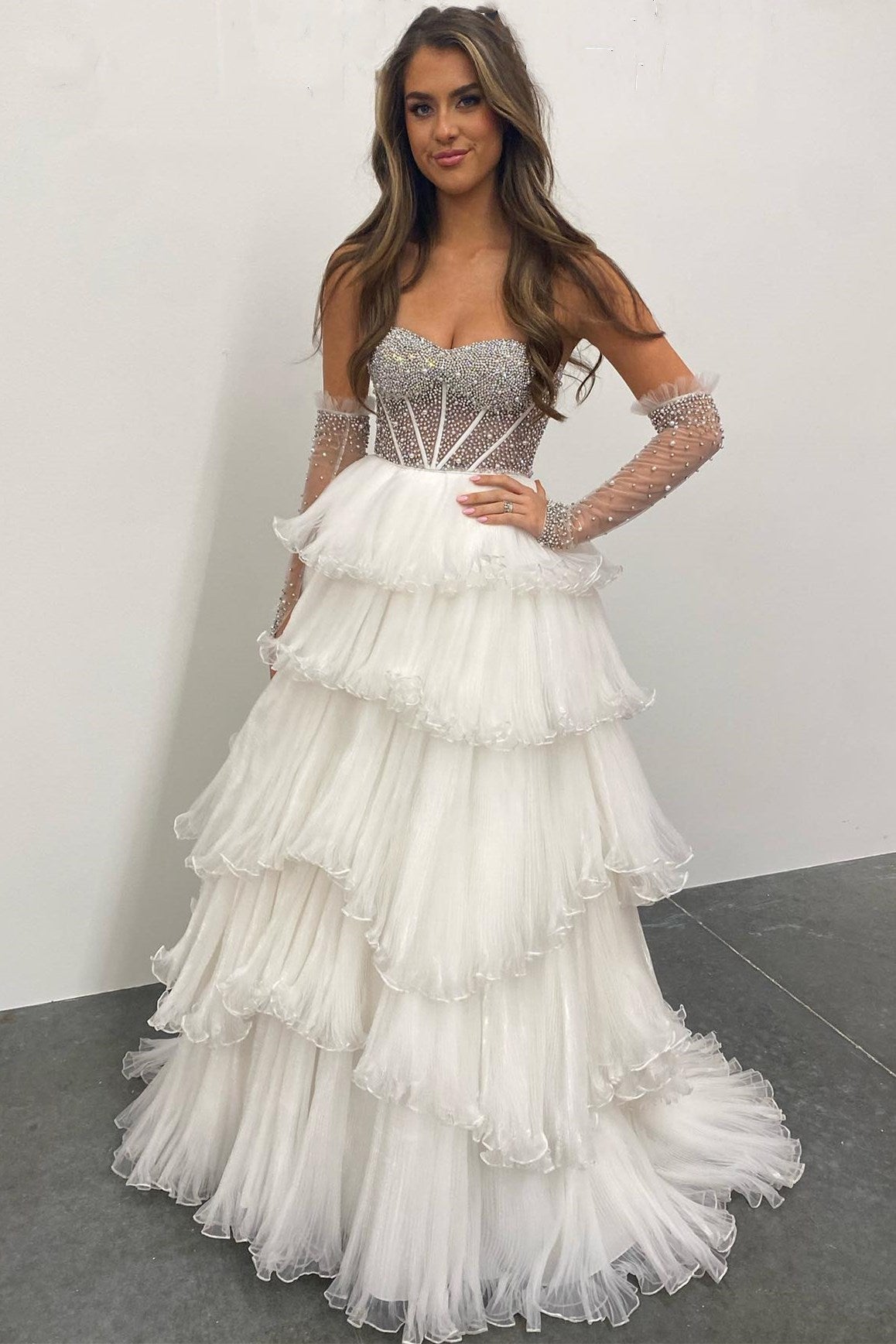 Lana |A-line Sweetheart Tiered Organza Prom Dress with Detachable Sleeves - Prom Dress - DYAVOR®