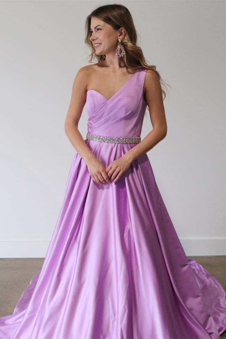 Asymmetrical Lilac Belted A-Line Prom Dress - Prom Dress - DYAVOR®
