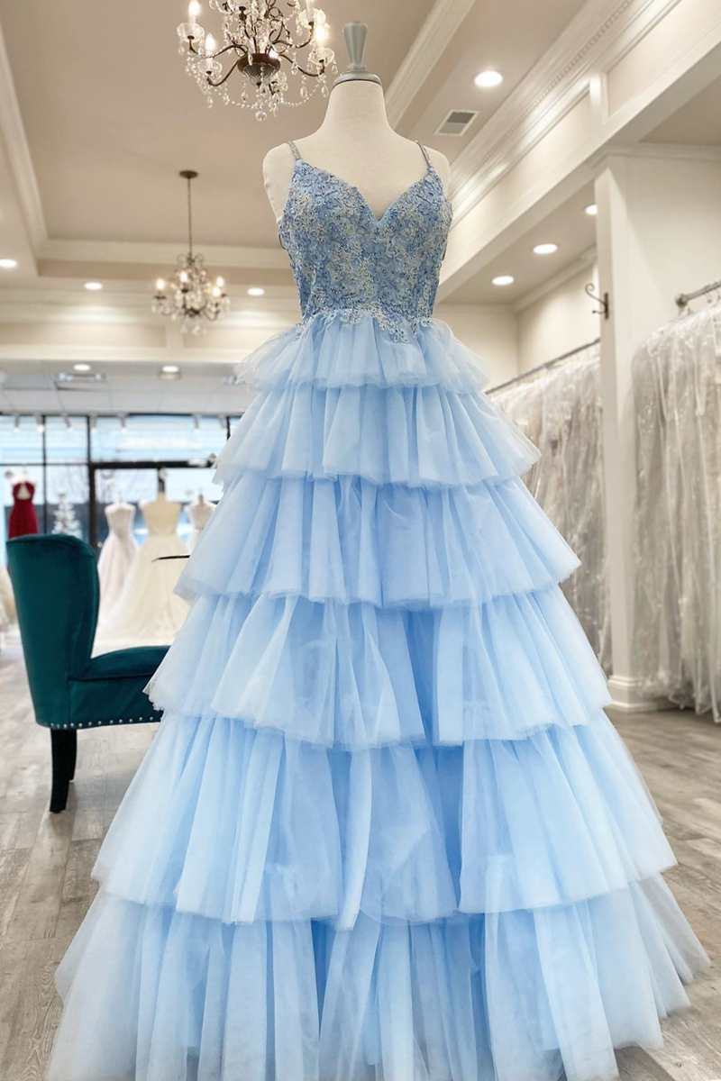 Floral Lace V-Neck Multi-Tiered A-Line Prom Dress - Prom Dress - DYAVOR®