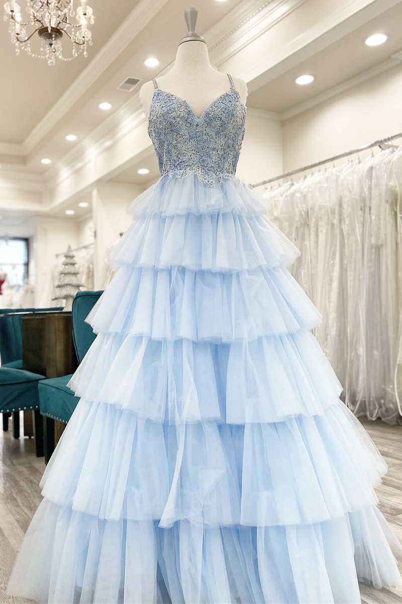 Floral Lace V-Neck Multi-Tiered A-Line Prom Dress - Prom Dress - DYAVOR®