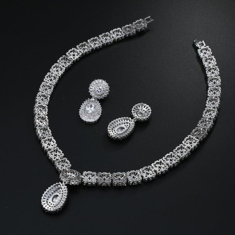 Luxurious Waterdrop Cubic Zirconia Earrings and Necklace Set MSN110821 - Jewelry Set - DYAVOR®