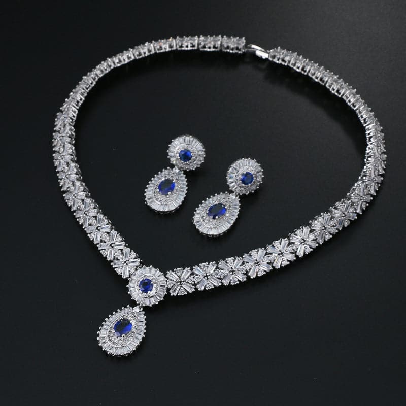 Luxurious Waterdrop Cubic Zirconia Earrings and Necklace Set MSN110821 - Jewelry Set - DYAVOR®