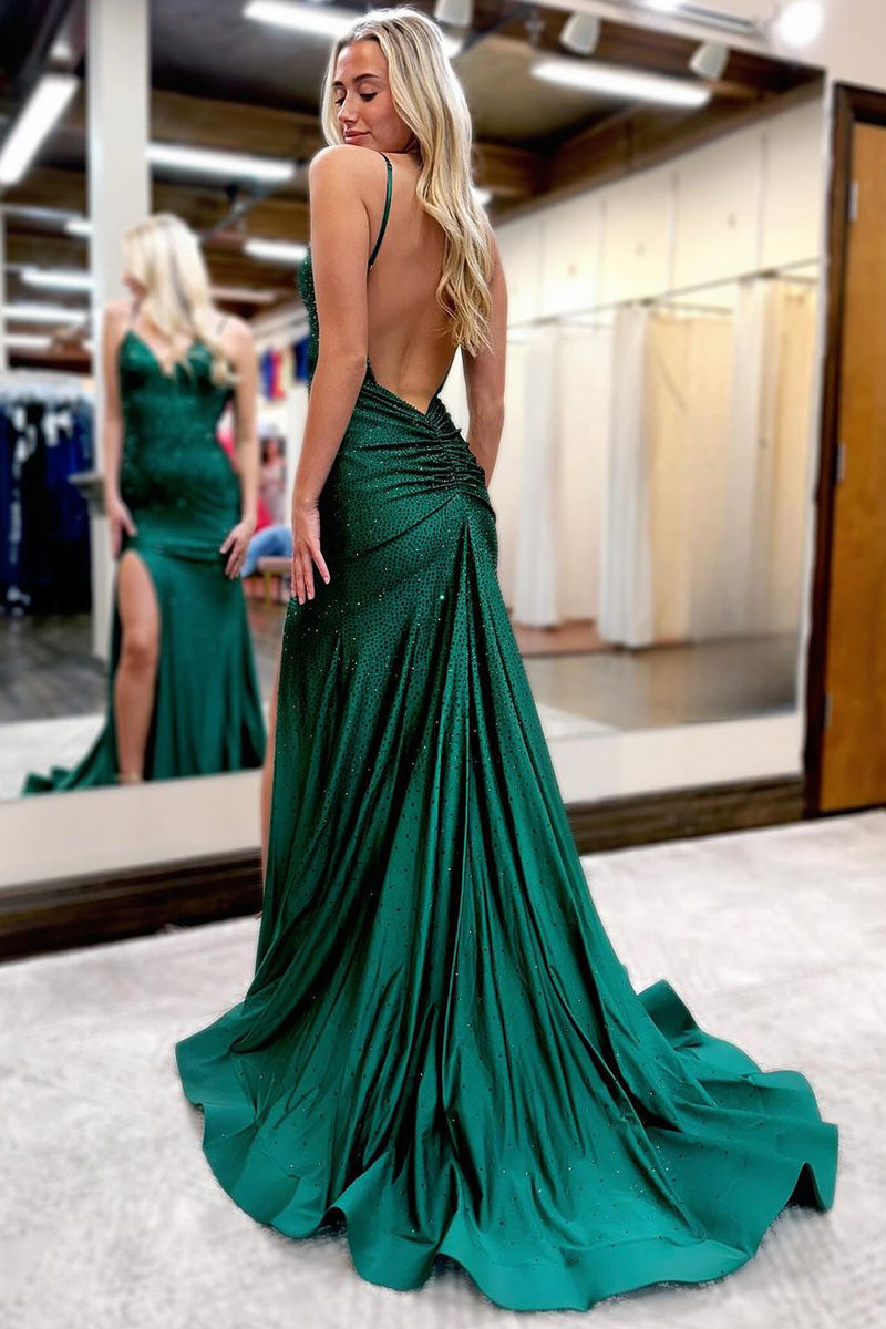 Royal Blue Beaded V Neck Mermaid Long Prom Dresses with Slit - Prom Dress - DYAVOR®