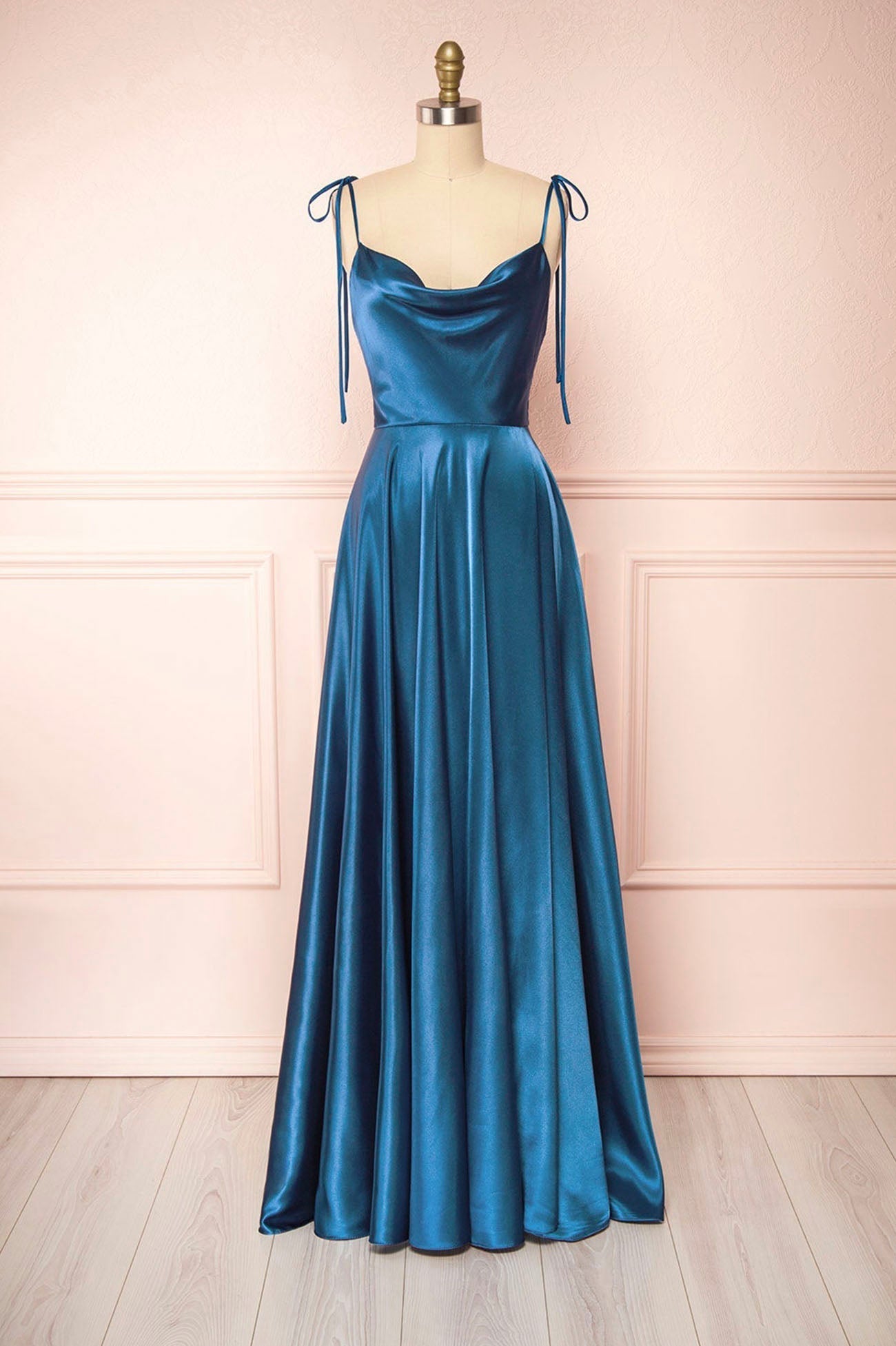 Vienna | Simple Satin Long A-Line Prom Dress Spaghetti Straps Evening Dress - Prom Dress - DYAVOR®