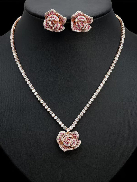 Vintage Floral Zircon Necklace and Earrings Set MSN110818 - Jewelry Set - DYAVOR®