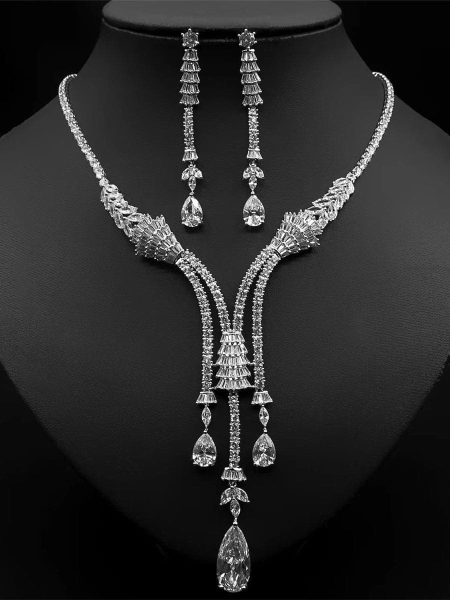 Luxury Waterdrop Zircon Necklace Earrings Set MSN110817 - Jewelry Set - DYAVOR®