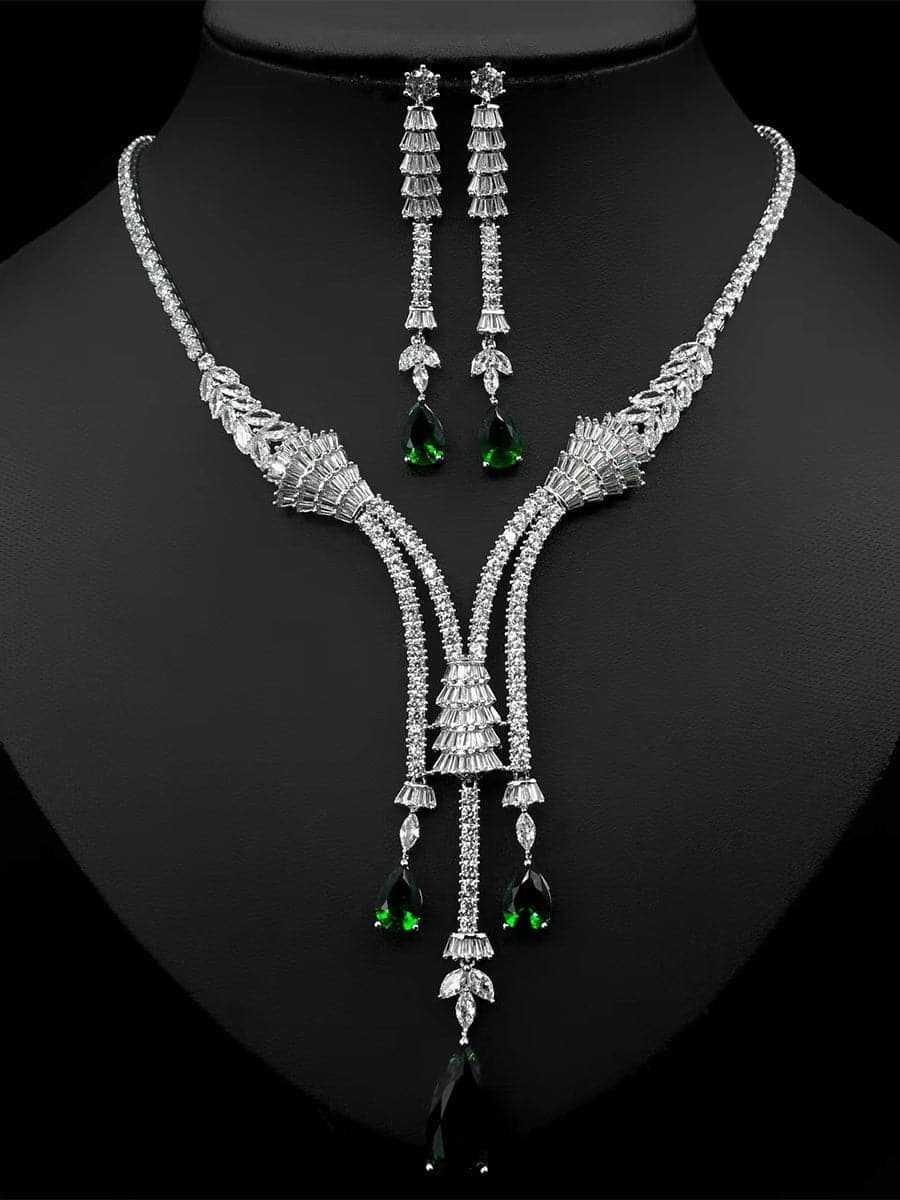 Luxury Waterdrop Zircon Necklace Earrings Set MSN110817 - Jewelry Set - DYAVOR®