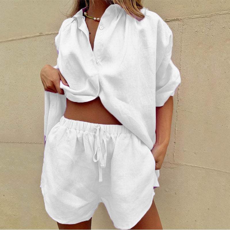 Blouse and Shorts Set - Casual and Trendy - Cotton, Elastic Waistband - Perfect for Summer - - DYAVOR®