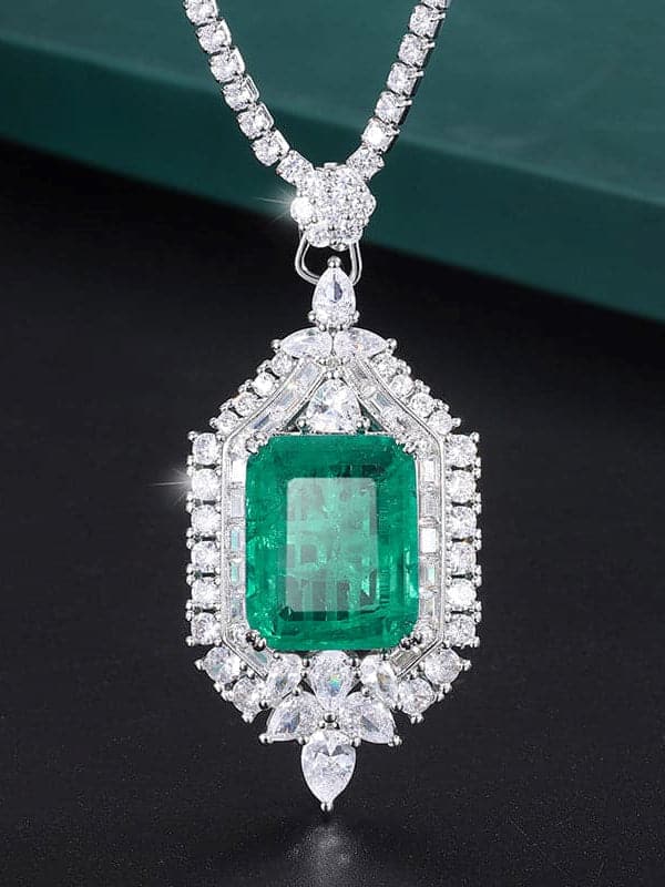 Emerald Paraiba Square Pendant Necklace MSN110802 - Apparel & Accessories - DYAVOR®