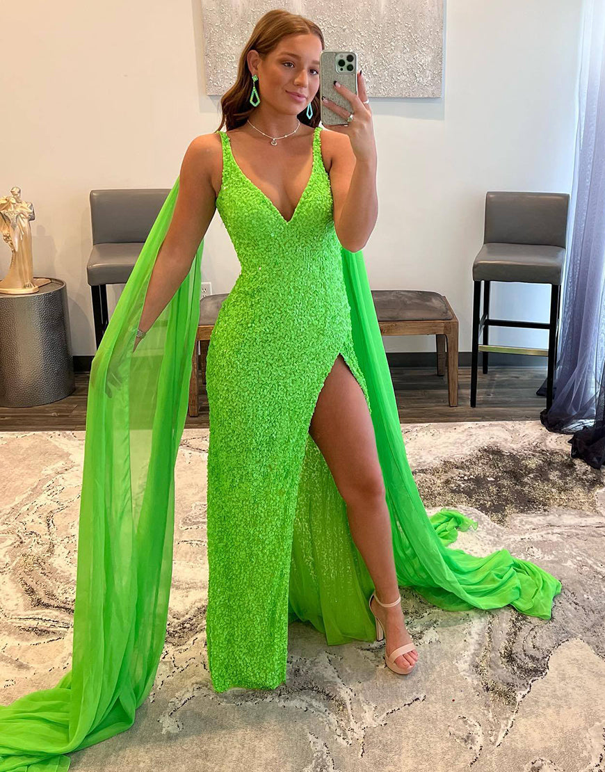 Lorelai |Mermaid V Neck Sequin Prom Dress with Slit - Prom Dress - DYAVOR®