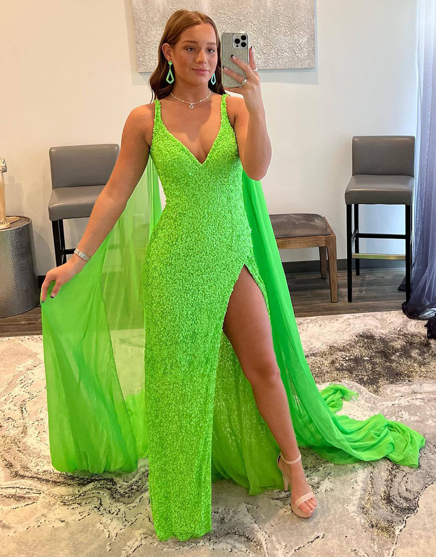 Lorelai |Mermaid V Neck Sequin Prom Dress with Slit - Prom Dress - DYAVOR®