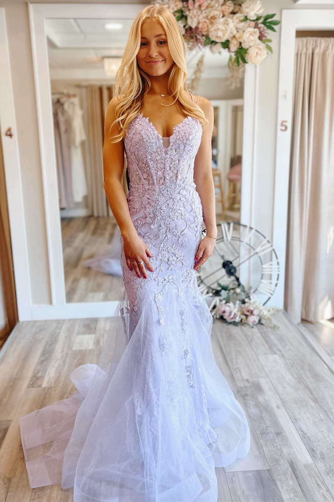 Leighton |Mermaid V neck Lace Glitter Tulle Prom Dress - Prom Dress - DYAVOR®