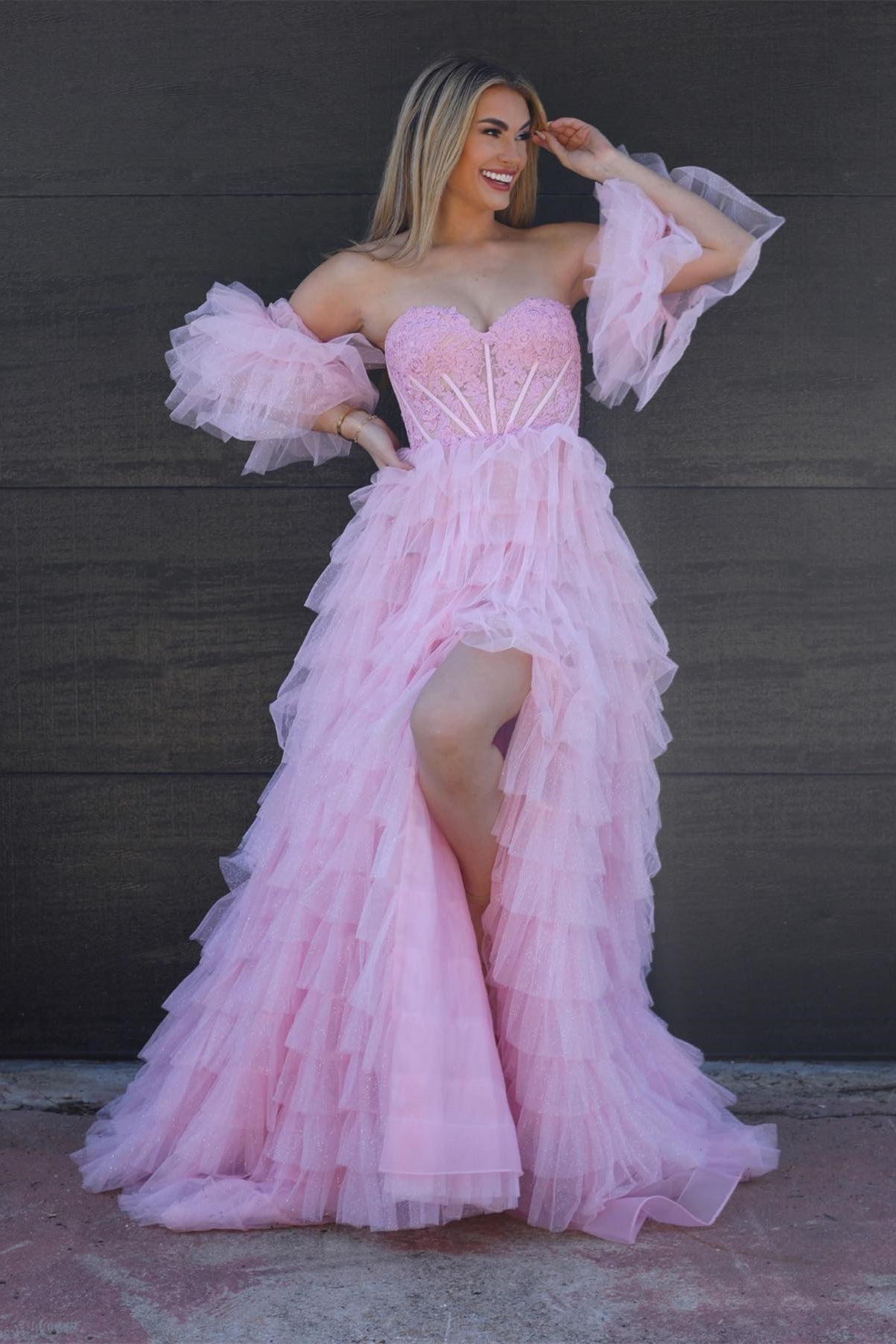 Lilian |A line Sweetheart Glitter Tulle Prom Dress with Slit - Prom Dress - DYAVOR®