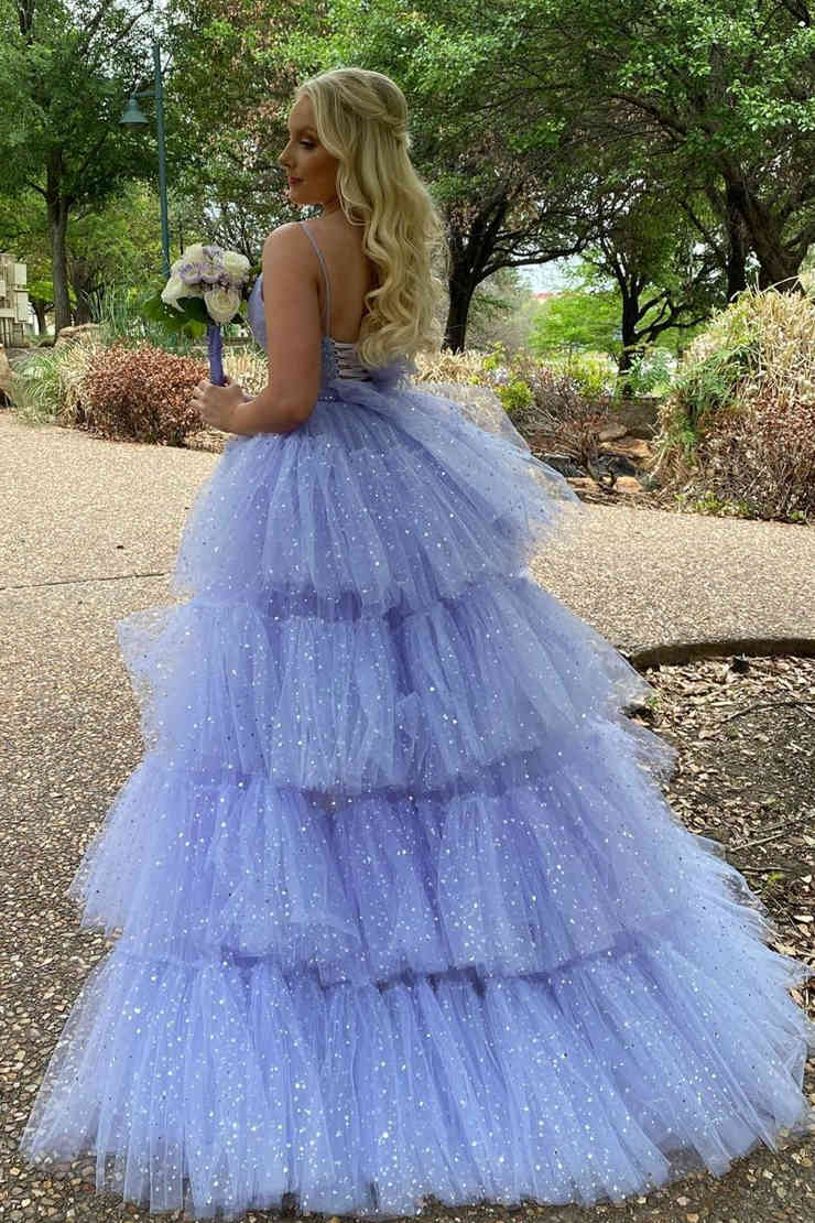 Glitter Hi-Low Lavender Tiered Tulle Prom Dress - prom dress - DYAVOR®