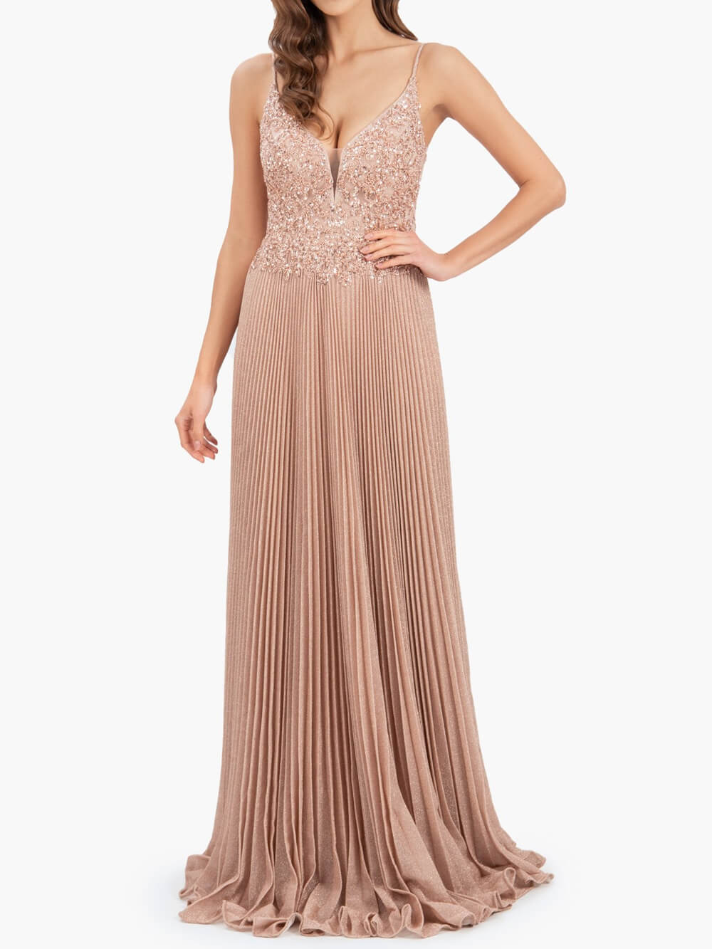Elizabeth Rose Pink | A-line Floor Length Glitter Jersey Prom Dress with Appliques and Sequins - Prom Dresses - DYAVOR®