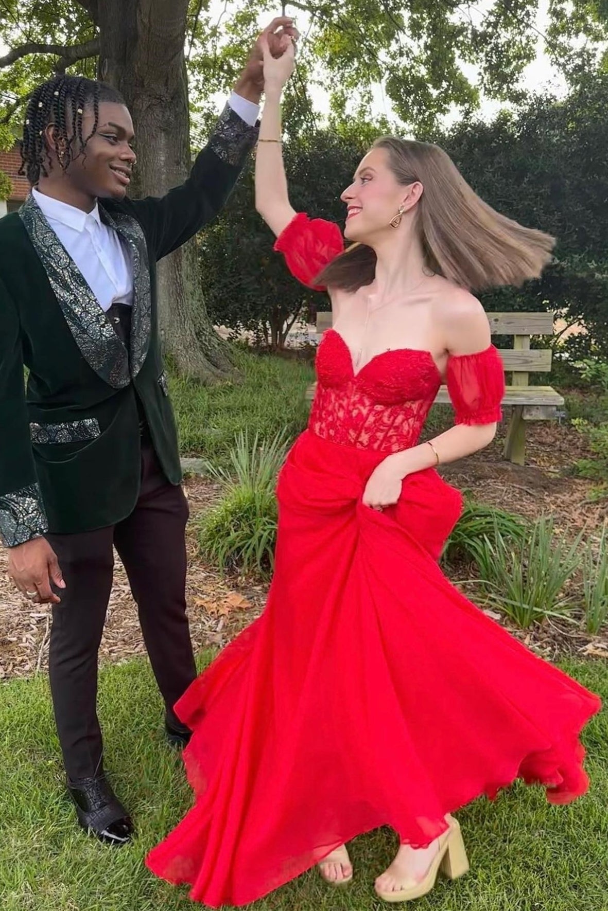 Rachel |A line Sweetheart Chiffon Prom Dress with Puff Sleeves - Prom Dress - DYAVOR®