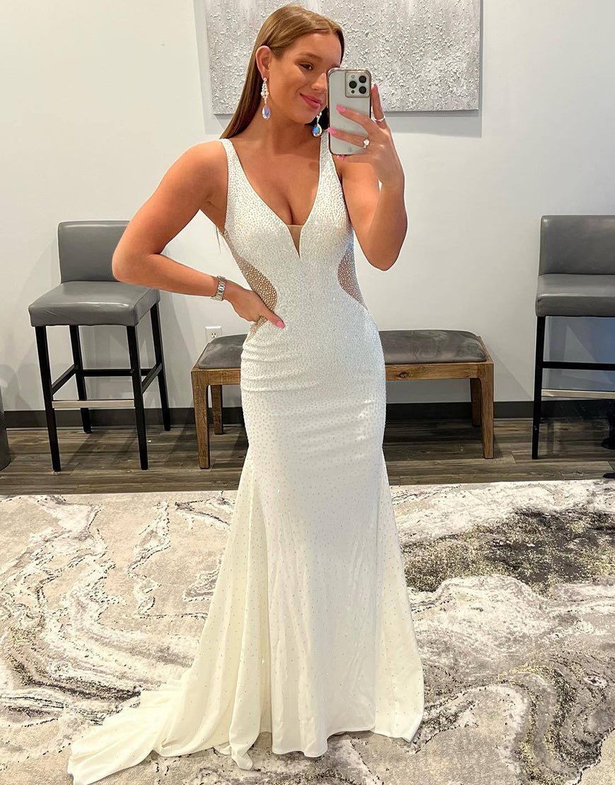Tonya | White Mermaid Beaded Prom Dress - Prom Dress - DYAVOR®