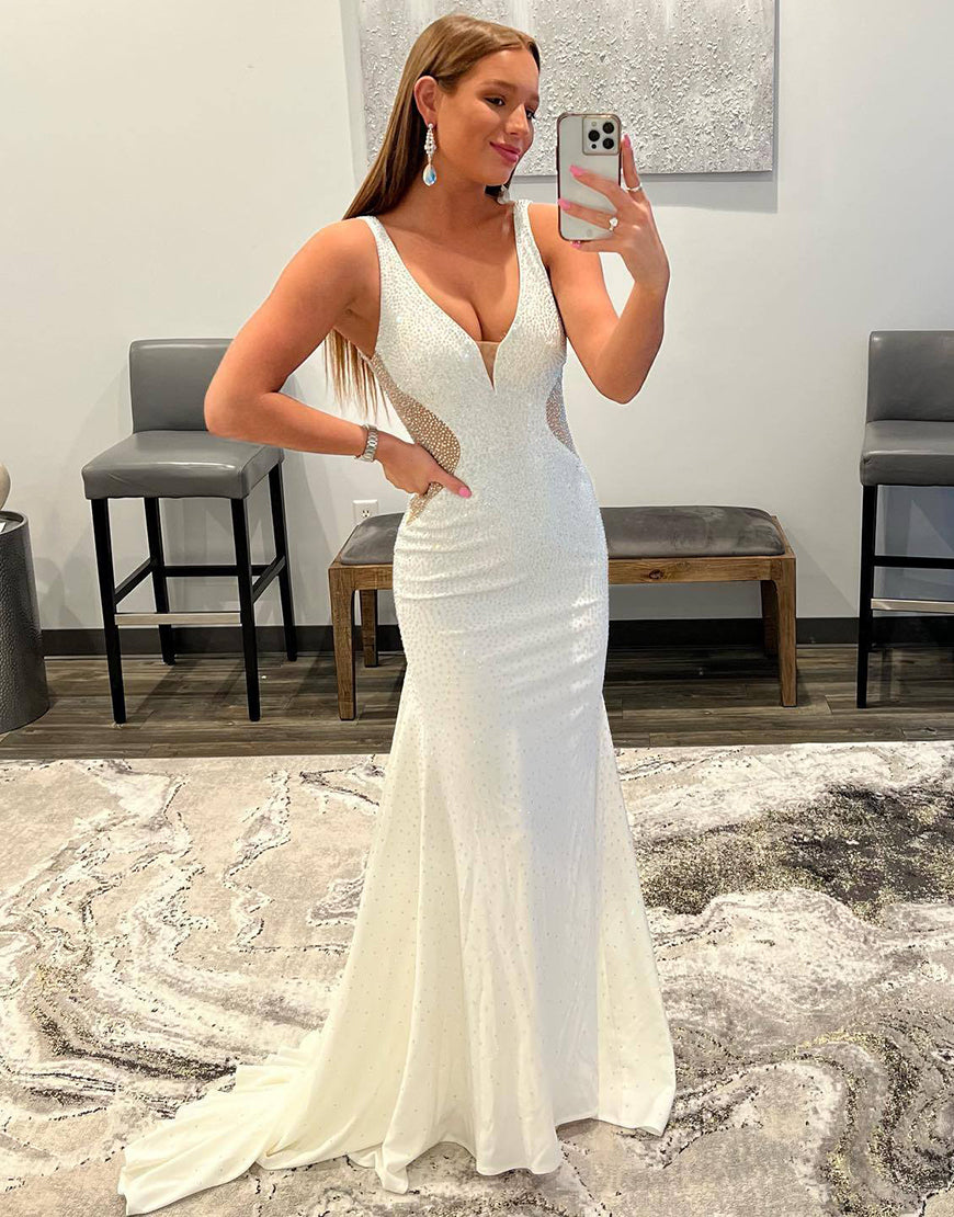Tonya | White Mermaid Beaded Prom Dress - Prom Dress - DYAVOR®
