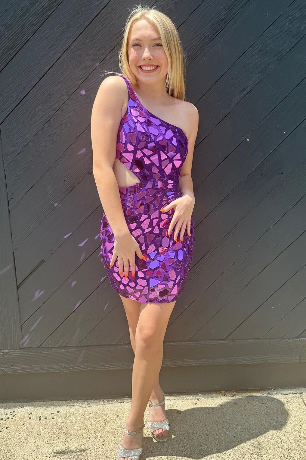 Jaliyah | Green Cut Glass Mirror One-Shoulder Cutout Short Party Dress - Prom Dress - DYAVOR®