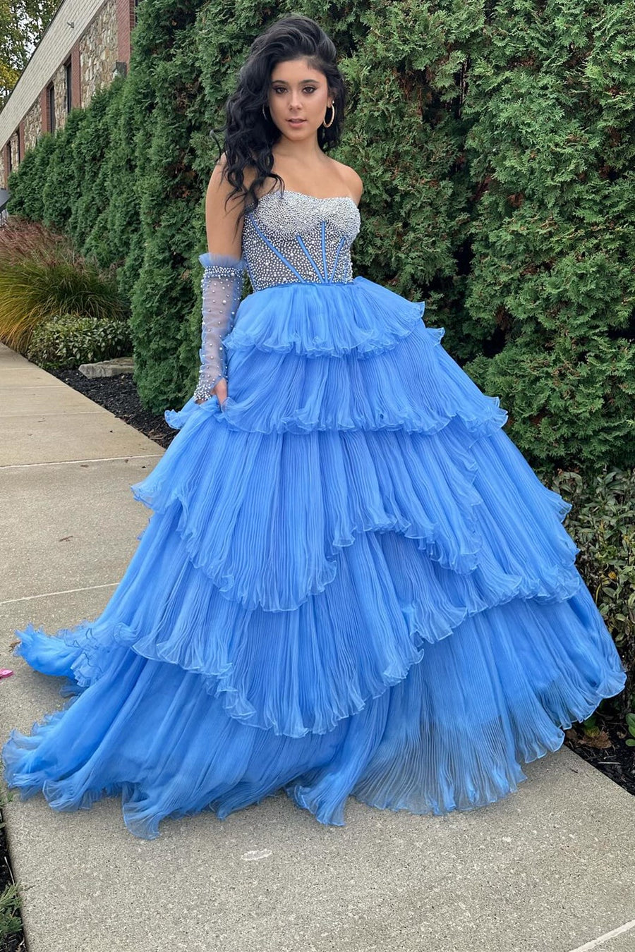 Lana |A-line Sweetheart Tiered Organza Prom Dress with Detachable Sleeves - Prom Dress - DYAVOR®